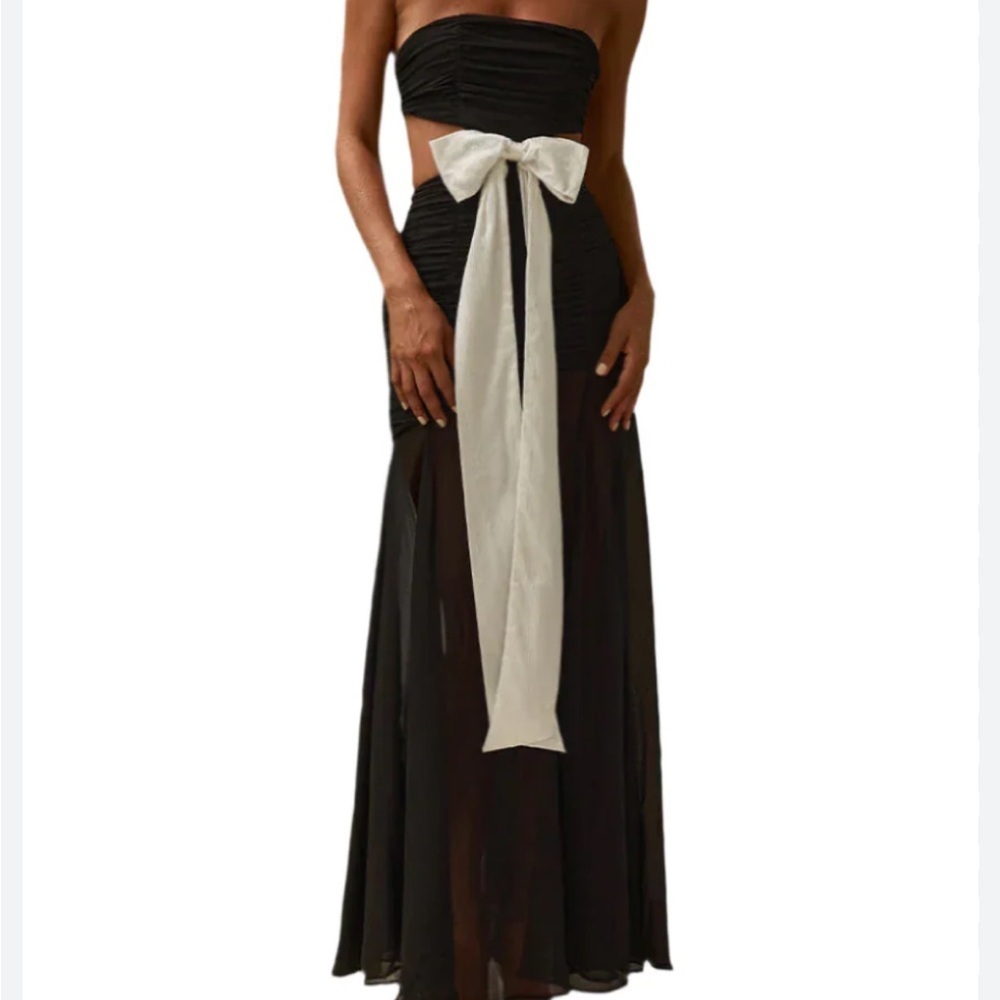 Runaway the label Cecilia Elegant Black ruched Strapless cutout Dress w/ bow XS